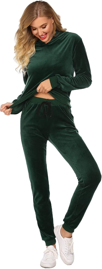 Women'S Sweatsuit Set Velour Long Sleeve Hoodie Sweatshirt & Sweatpants Sweat Suits 2 Piece Tracksuits Outfits