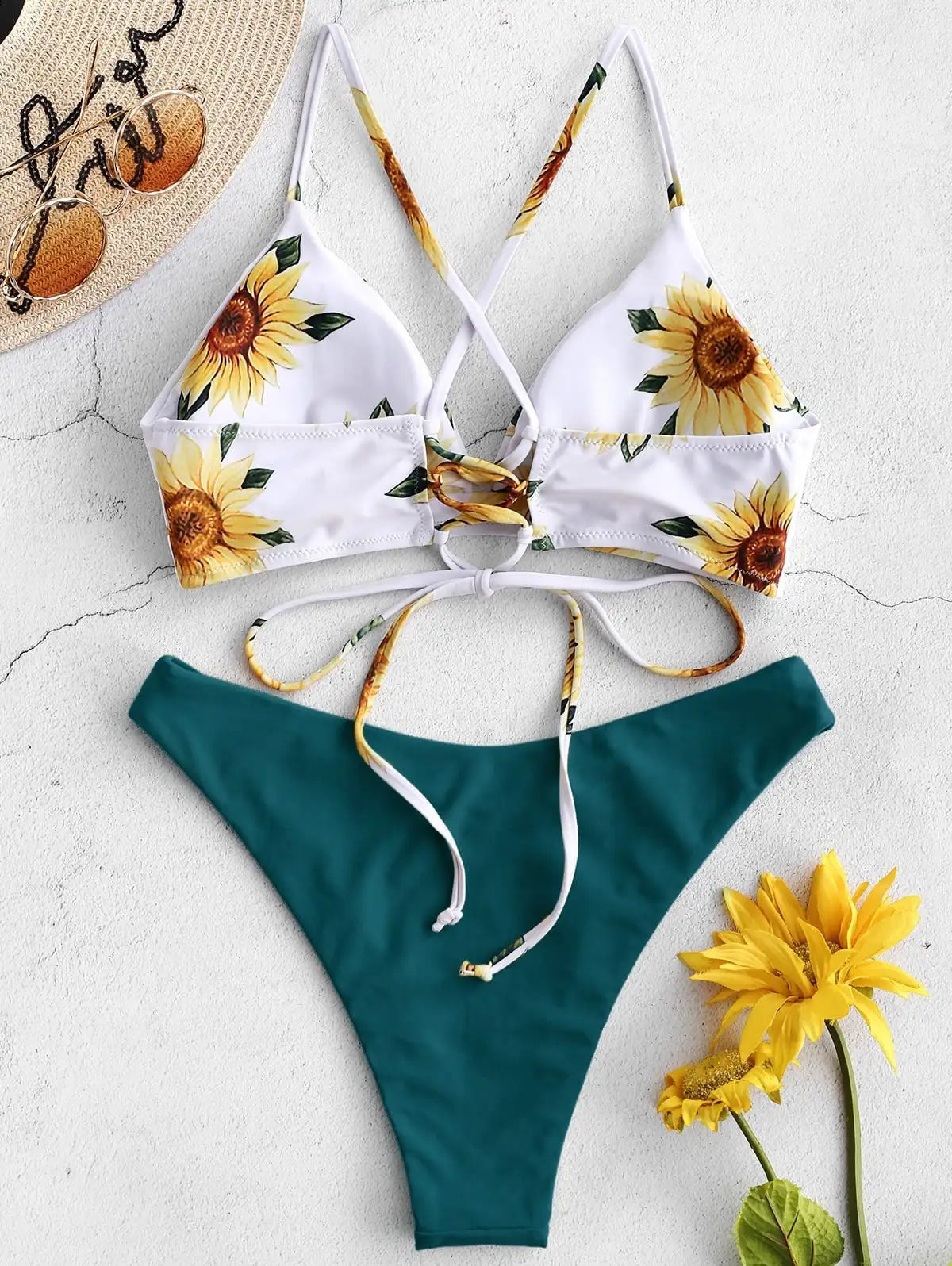 Sunflower Printed Bikini Set Sexy Swimwear Women 2021 Mujer Push up Padded Biquini Bathers Bandage Bathing Suit Swimsuit Bikini