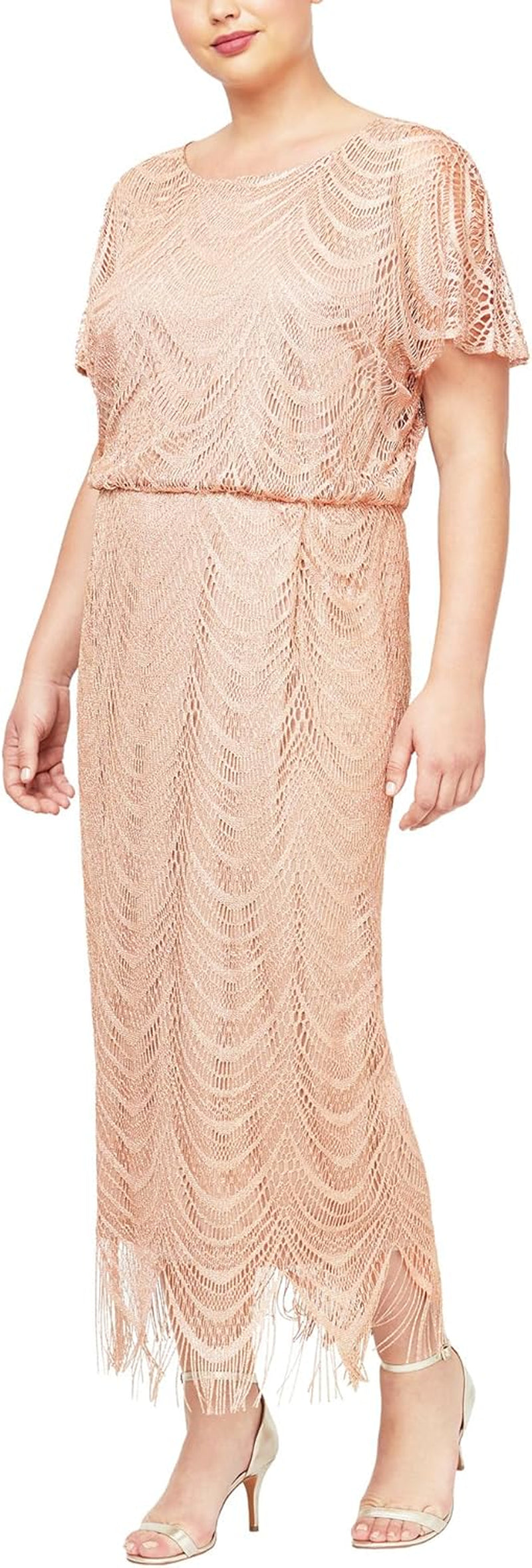 Women'S plus Size Metallic Blouson Crochet Dress