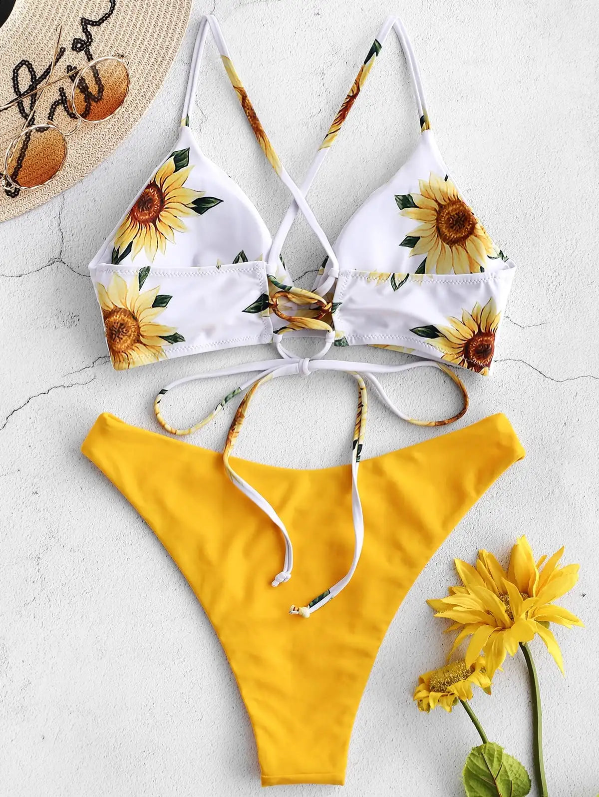 Sunflower Printed Bikini Set Sexy Swimwear Women 2021 Mujer Push up Padded Biquini Bathers Bandage Bathing Suit Swimsuit Bikini