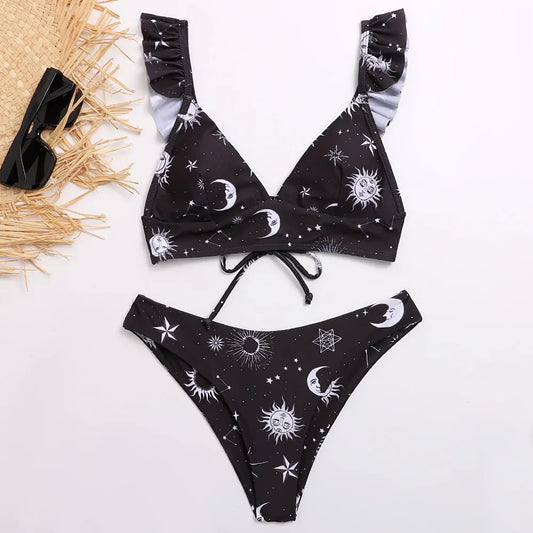 Sunflower Printed Bikini Set Sexy Swimwear Women 2021 Mujer Push up Padded Biquini Bathers Bandage Bathing Suit Swimsuit Bikini