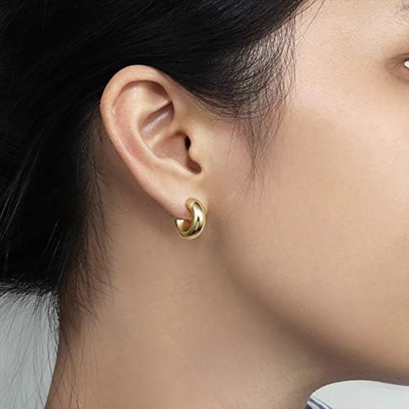 Small Gold Hoop Earrings for Women Chunky Mini Thick Gold Hoops 14K Plated Gift