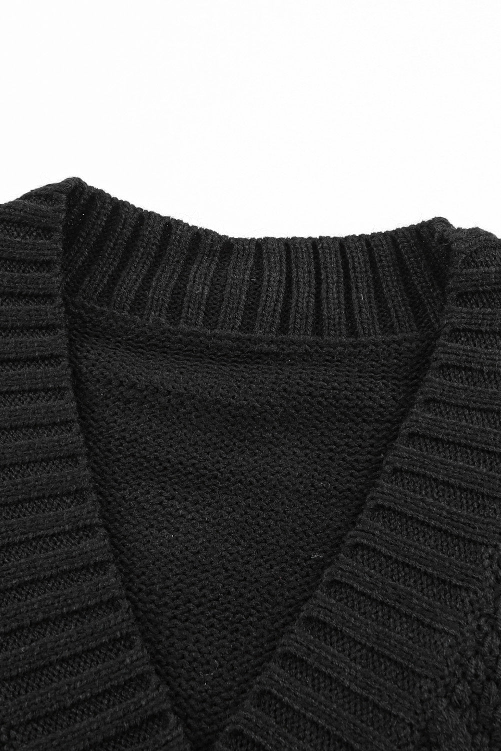 Black Front Pockets Buttons Textured Cardigan