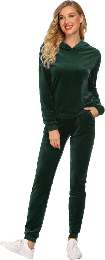 Women'S Sweatsuit Set Velour Long Sleeve Hoodie Sweatshirt & Sweatpants Sweat Suits 2 Piece Tracksuits Outfits