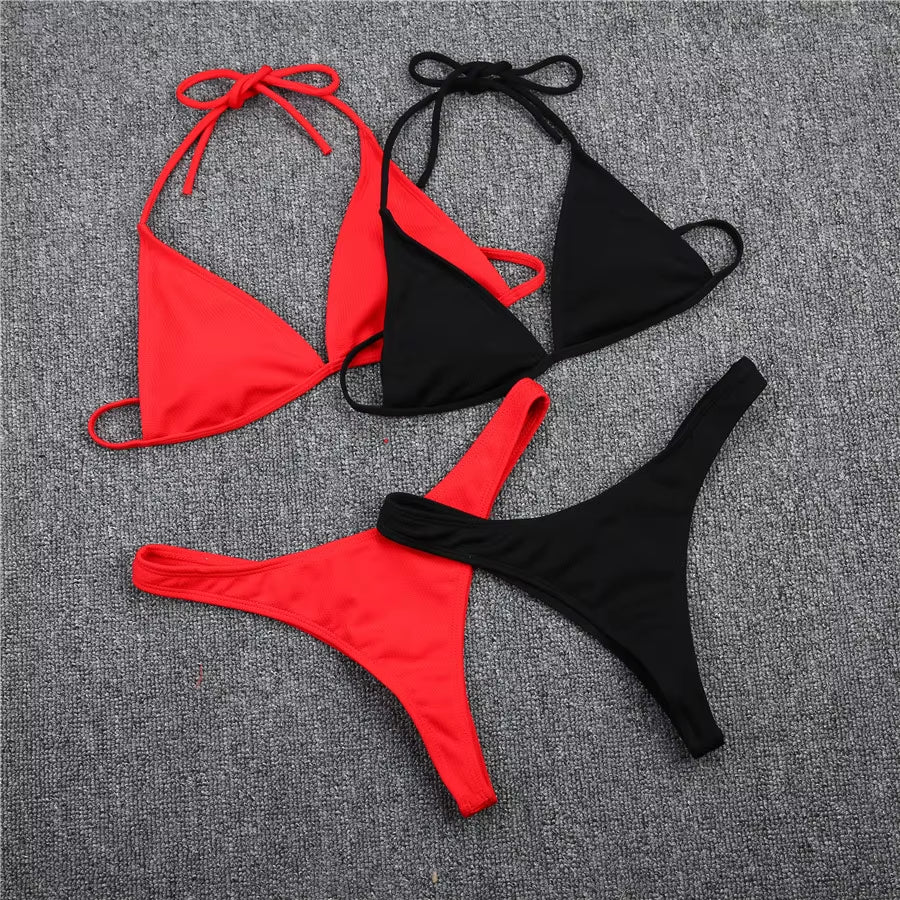 Brazilian Girls Swimming Suits Bikini Small Cup+ High Cut Style Beach Biquini Solid Black/White Micro Swim Suits Thong Bikinis