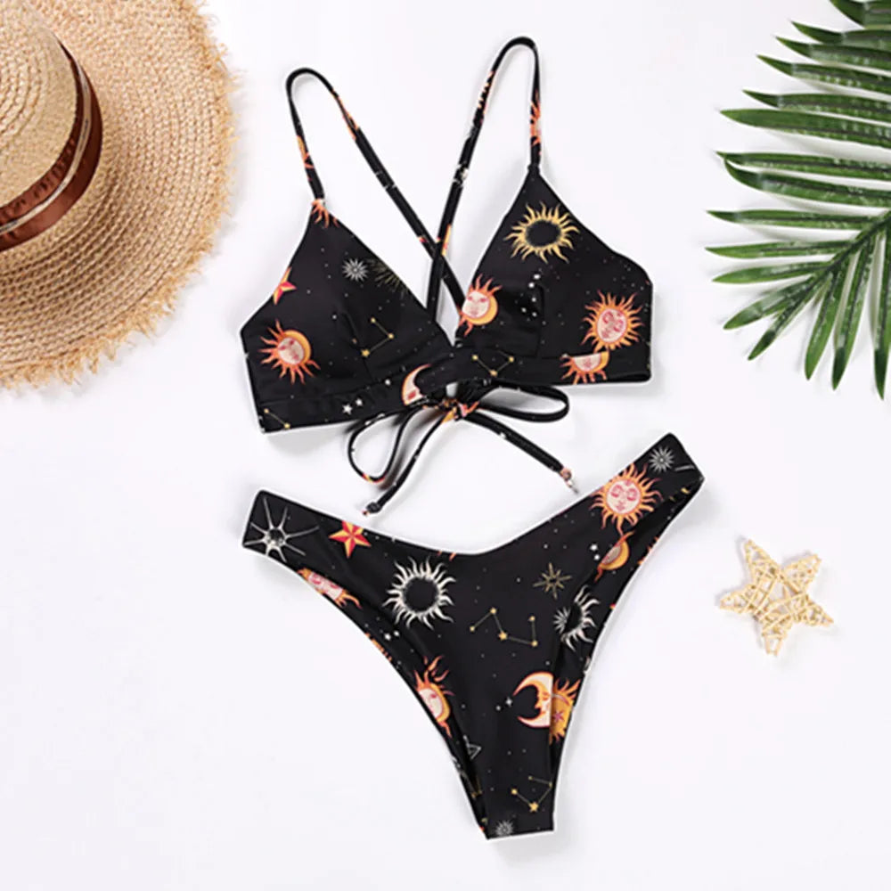 Sunflower Printed Bikini Set Sexy Swimwear Women 2021 Mujer Push up Padded Biquini Bathers Bandage Bathing Suit Swimsuit Bikini