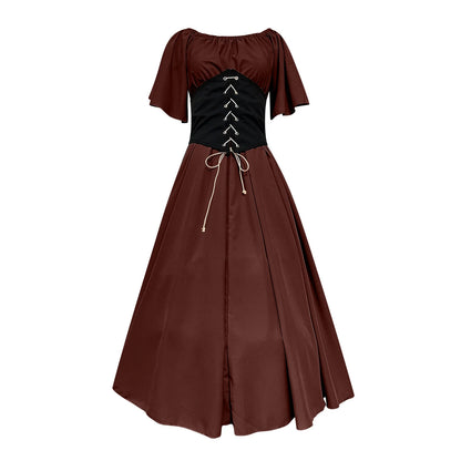 Womens Renaissance Faire Dresses Medieval Irish Traditional plus Size Dresses Ruffle over Dress Corset Retro Cosplay Gown