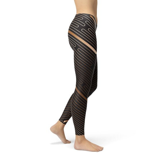 Womens Striped Lines Sports Brown Leggings